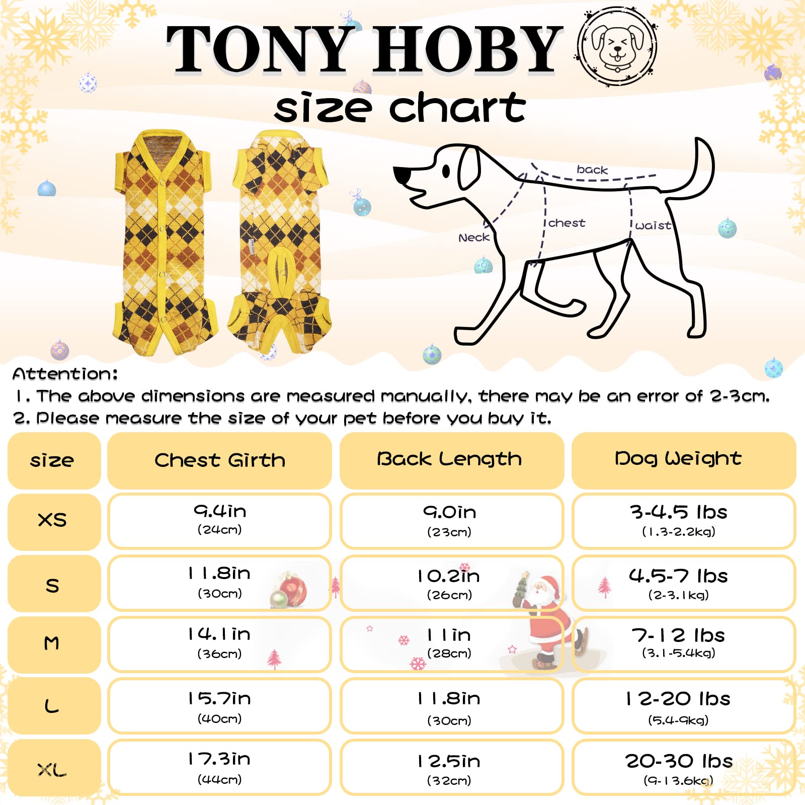 TONY HOBY Knitted Dog Sweater - Warm Winter Dog Clothes for Small & Medium Dogs - Cozy Christmas & New Year Outfit for Puppies (Yellow, Boy, Size S) - Perfect for Holiday Photos & Indoor/Outdoor Activities