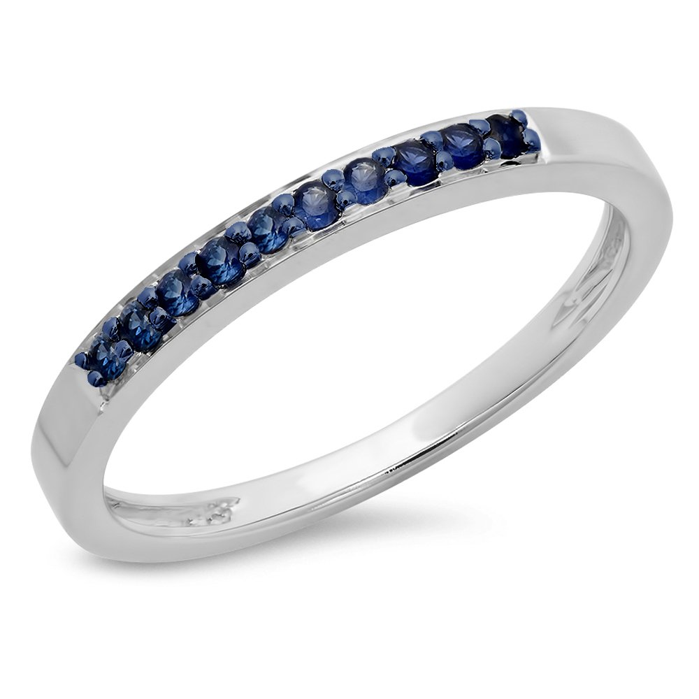 0.15 Cttw 10K Solid Gold Round Blue Sapphire Women's Anniversary Wedding Band Stackable Ring - Perfect for Bridal Jewelry, Engagement Gifts & Everyday Elegance