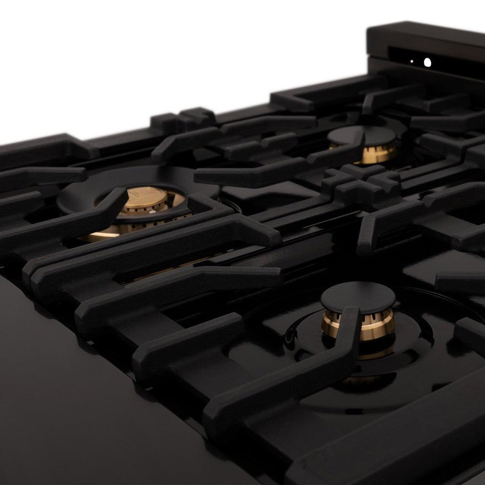 ZLINE 30 Inch Black Stainless Steel Gas Rangetop with 4 Brass Burners & Porcelain Cooktop - Professional Style for Modern Kitchens (RTB BR 30) | Perfect for Home Chefs & Entertaining