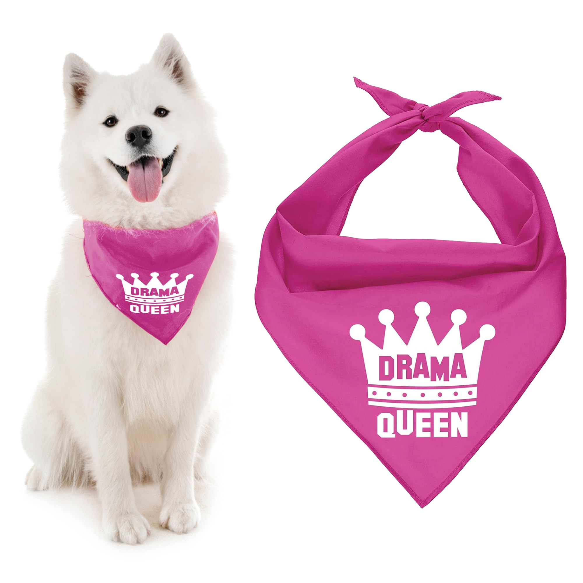 Parisian Pet Dog Bandanas - 'Drama Queen' Printed Adjustable Dog Scarf for Small Dogs | Washable Polyester Triangle Bandana in Elegant Pink | Perfect for Pet Fashion, Birthday Parties & Photo Shoots