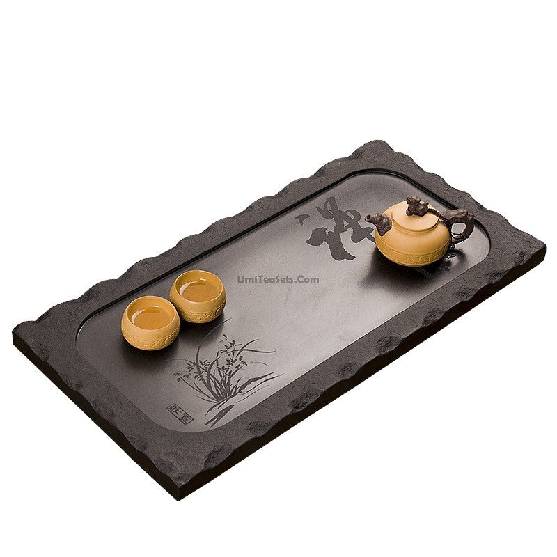 Premium Black Stone Zen Gongfu Tea Tray - Handcrafted Tea Ceremony Set for Chinese Tea Brewing | Perfect for Meditation, Home Decor & Gift Giving