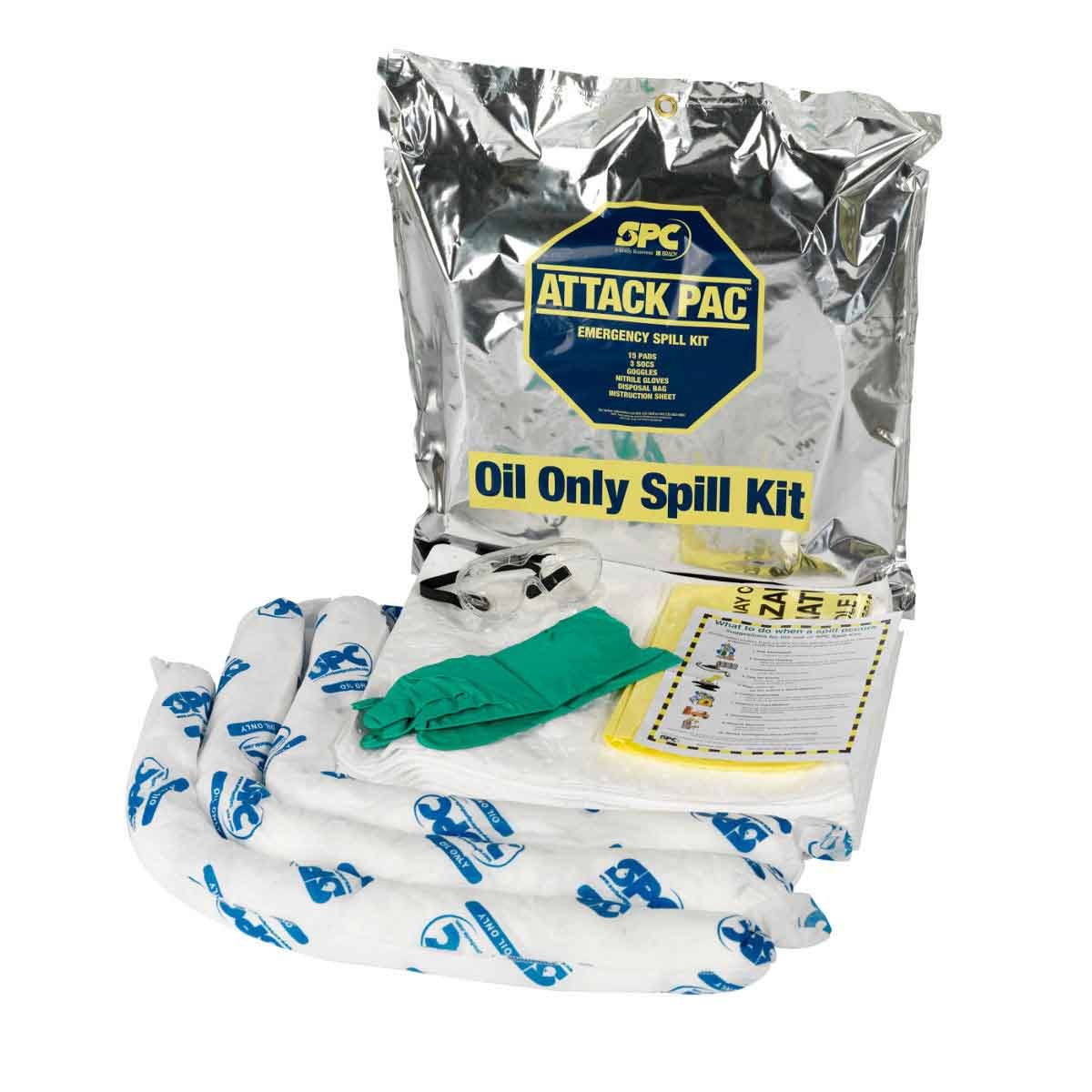 Brady SPC SKO-ATK Attack Pac Portable Oil Spill Kit - 4 Pack | Emergency Oil Spill Cleanup for Garages, Workshops & Industrial Sites | OSHA Compliant Spill Response Solution