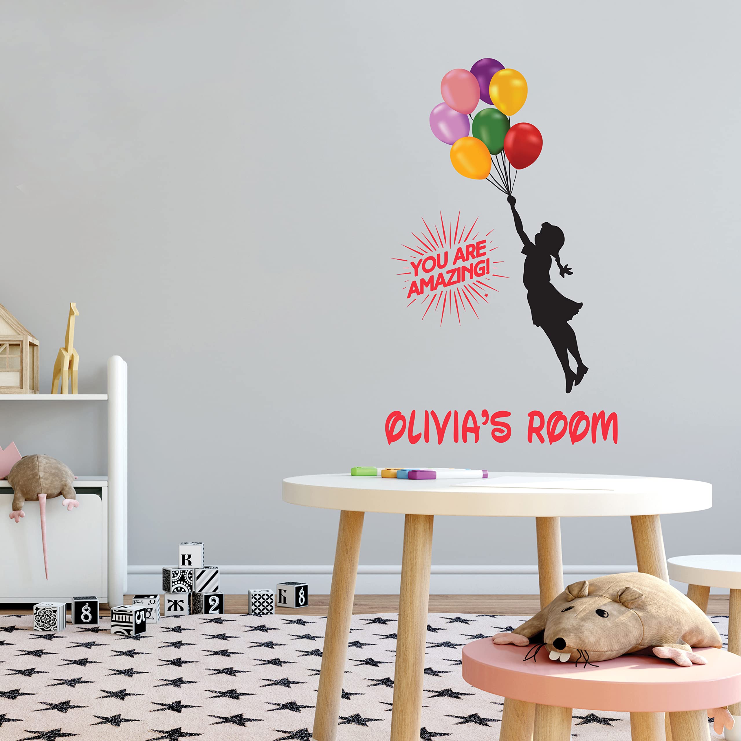 You Are Amazing Cute Fun Personalized Wall Decal for Boys & Girls - Custom Name Flying Balloons Design | High Tact Vinyl Removable Sticker | 24x40 Inches | Perfect for Kids Bedroom, Nursery & Playroom Decor