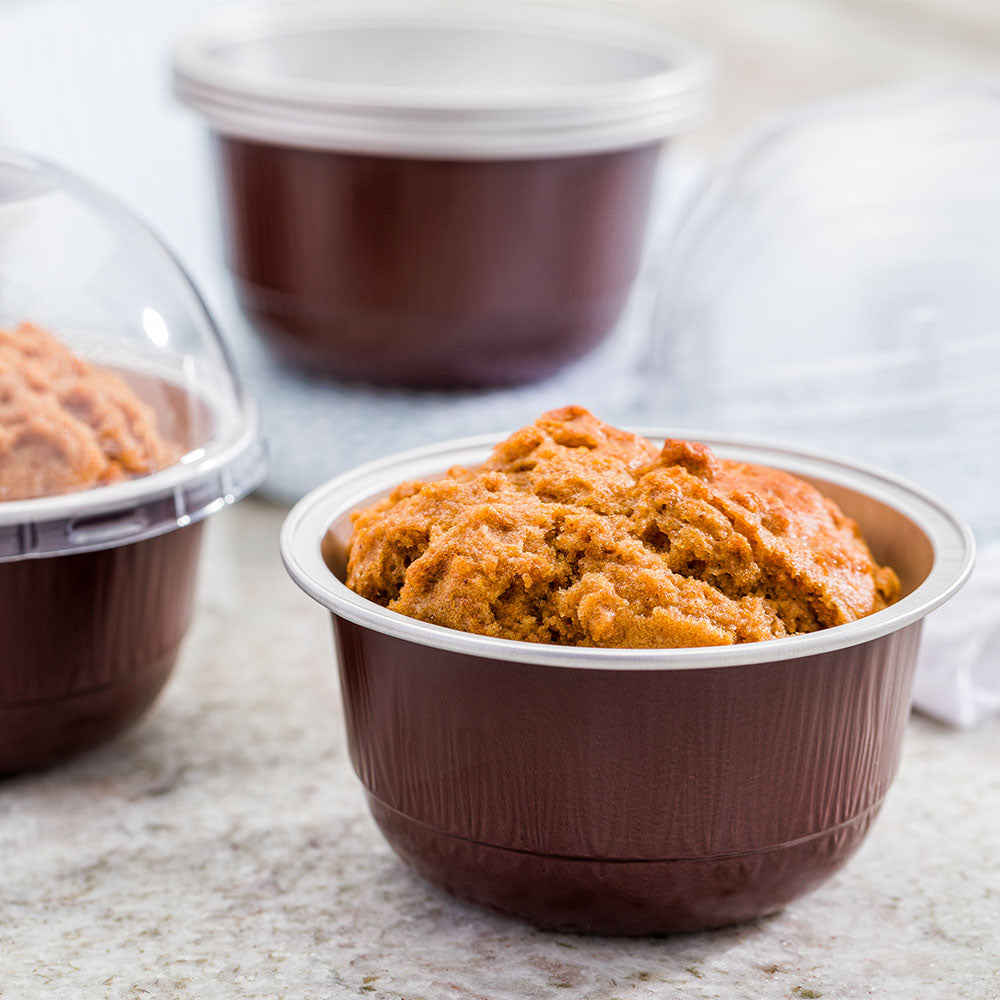 5 oz Round Aluminum Coffee Baking Cups with Plastic Dome Lids - 3.25