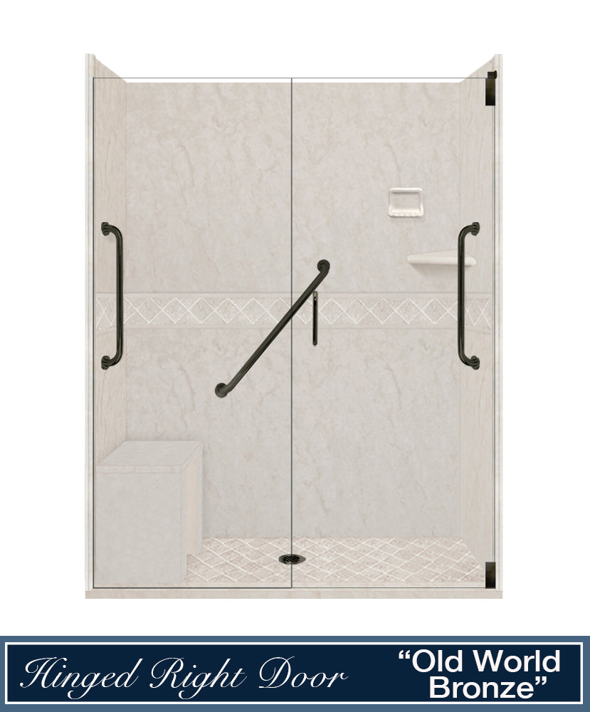 Freedom Rafe Marble Diamond Alcove Shower Enclosure Kit - Waterproof Bathroom Upgrade for Modern Homes, Spa-Like Shower Experience