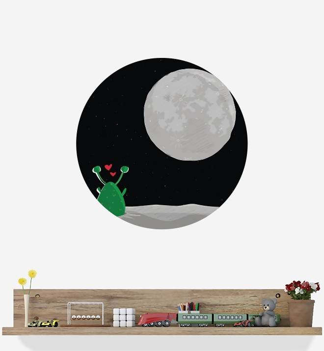 Alien Longing For The Moon Wall Sticker - Space Themed Decal for Bedroom, Nursery & Kids Room - Perfect for Space Enthusiasts & Sci-Fi Lovers