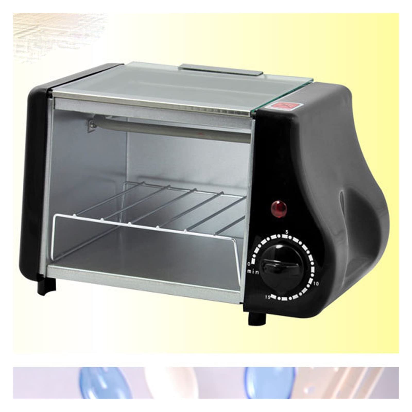 XWWDP Mini Electric Oven Toaster - 4-in-1 Breakfast Maker for Grilling, Roasting, Frying Eggs & Making Toast (Black, 8.66