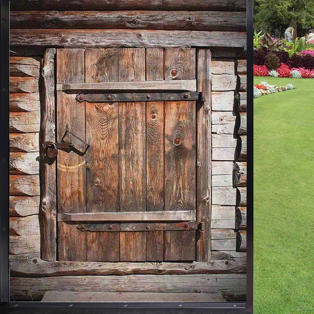 Vintage Rustic Wooden Barn Door Window Film - 24