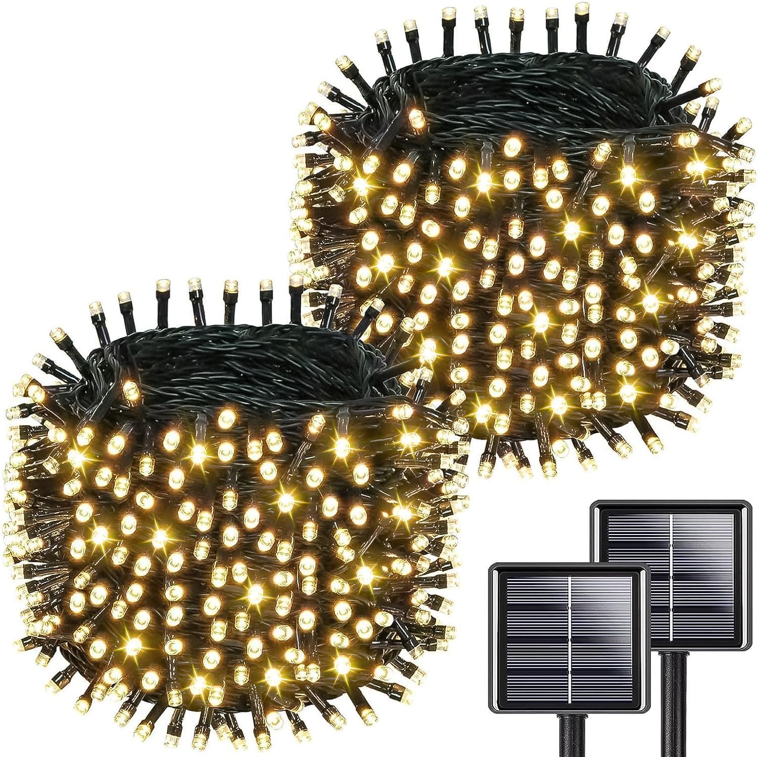 Upgrade 2 Pack 180FT 500LED Solar String Lights Outdoor - IP65 Waterproof, 8 Lighting Modes, Warm White for Garden, Tree, Party & Christmas Decorations | Perfect for Patio, Backyard, Wedding, and Holiday Lighting