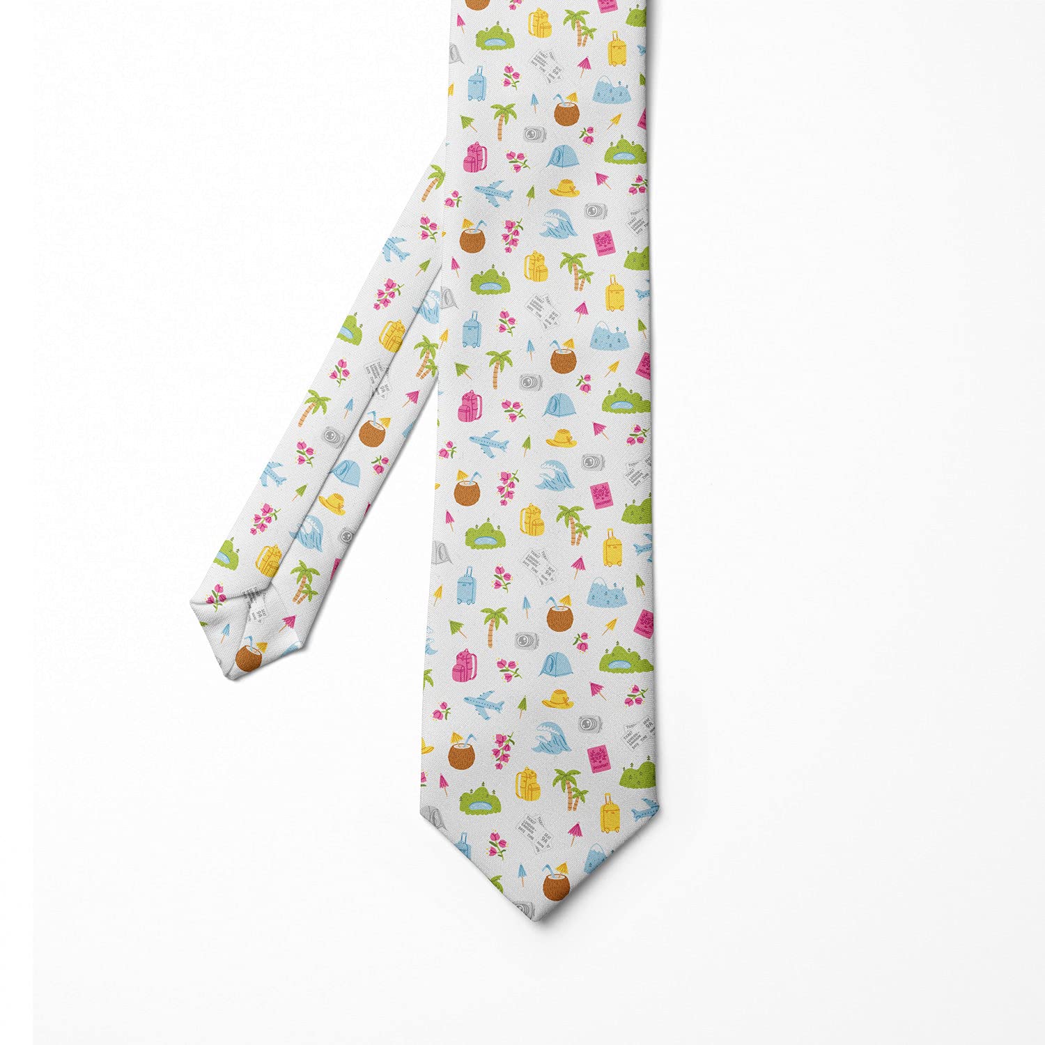 Ambesonne Multicolor Travel Theme Camping Tent Necktie - 3.7 Inch Stylish Men's Accessory for Outdoor Adventures, Business Meetings & Gift Giving