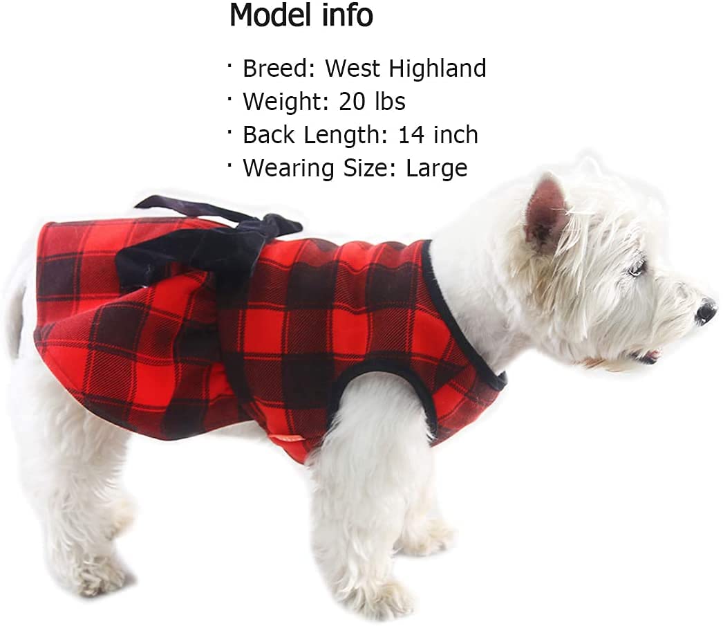 KYEESE Red Buffalo Check Christmas Dog Dress with Bowtie - Medium Size Pet Costume for Holiday Parties & Family Photos