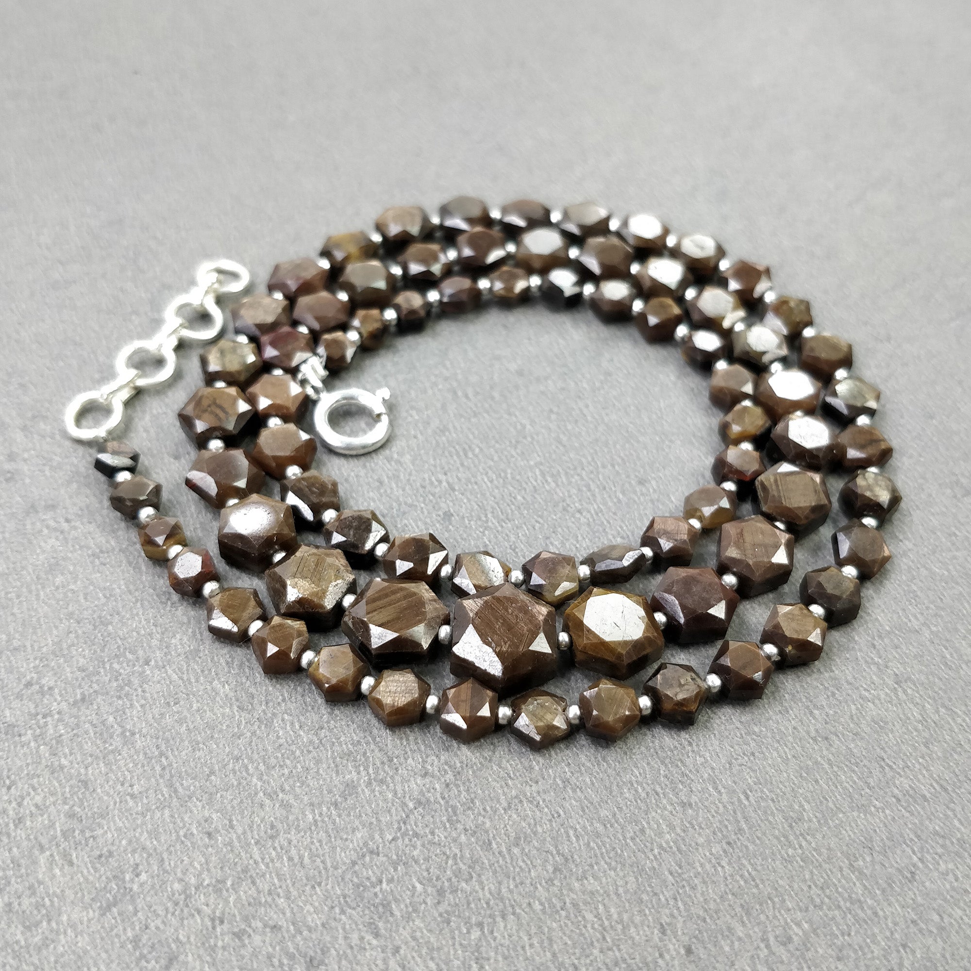 Golden Brown Chocolate Sapphire Gemstone Necklace - 23.30gms Natural Hexagon Faceted Sapphire Pendant (4.5mm-9mm) | Elegant Jewelry for Weddings, Parties & Special Occasions