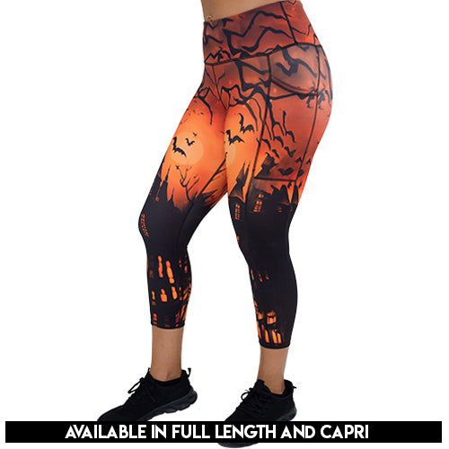 Spooky Halloween Haunted House Printed Leggings for Women - Stretchy Comfortable Costume Pants for Parties & Cosplay