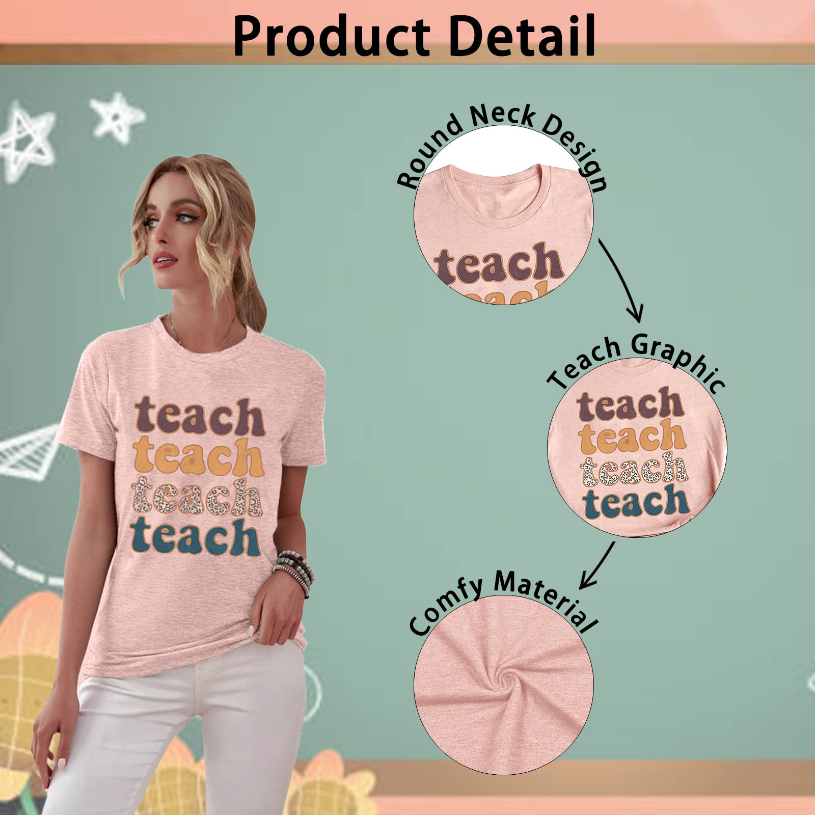 Funny Teacher T-Shirts for Women - Short Sleeve Graphic Printed Tee - Perfect Teacher Appreciation Gift & Casual School Wear