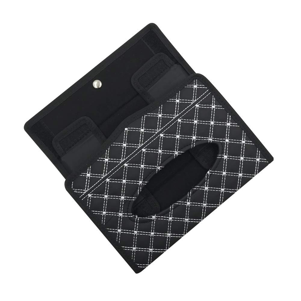 Premium PU Leather Car Tissue Box Holder - White & Black Auto Napkin Dispenser for Cars, Trucks & SUVs | Perfect for Road Trips, Commuting & Travel