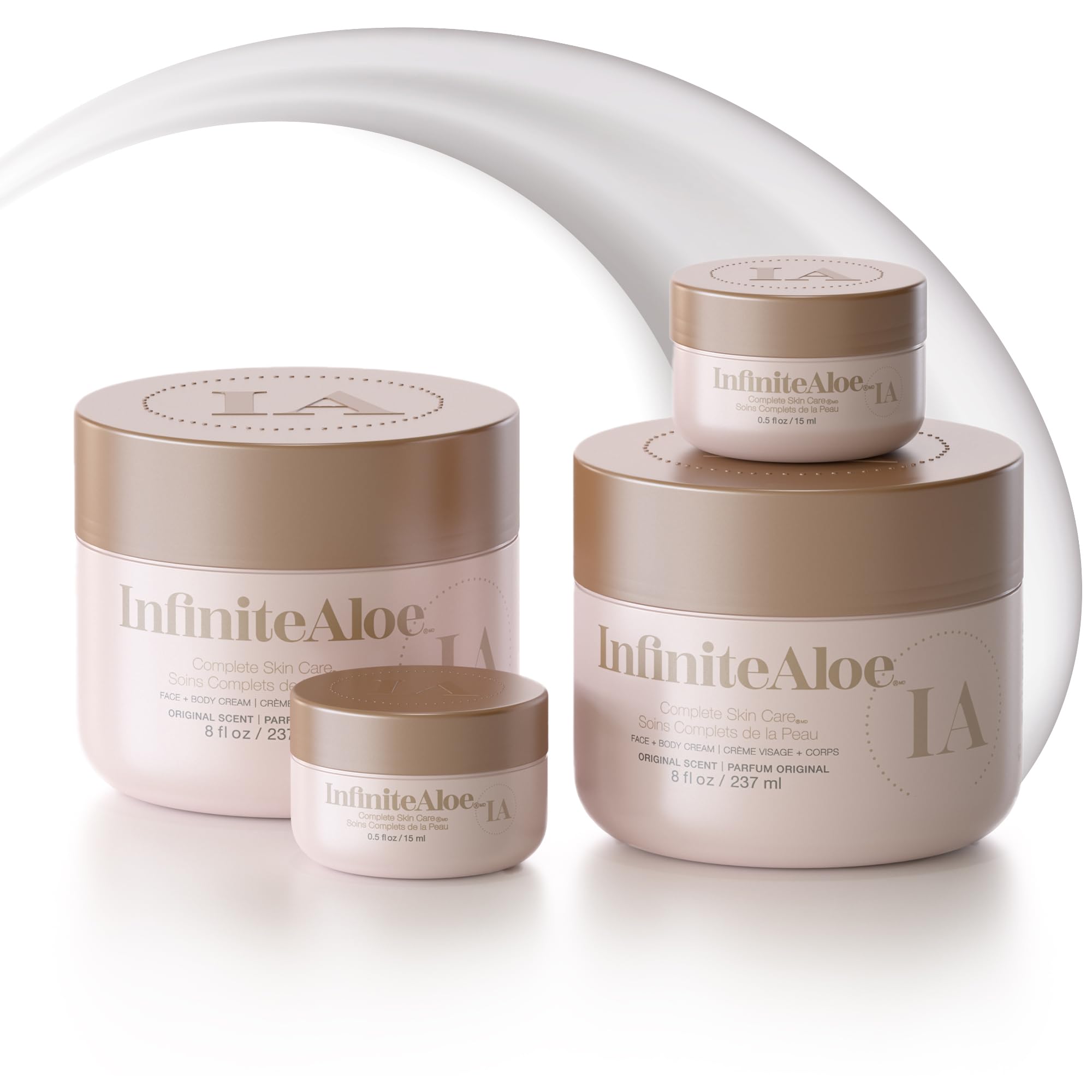 InfiniteAloe Complete Skin Care - Aloe Vera Face & Body Moisturizing Cream for Dry, Sensitive & All Skin Types | Original Scent | 2x 8oz Jars + 2x 0.5oz Travel Size | Daily Hydration for Face, Hands & Body | Perfect for Home, Office & Travel Skincare Routine