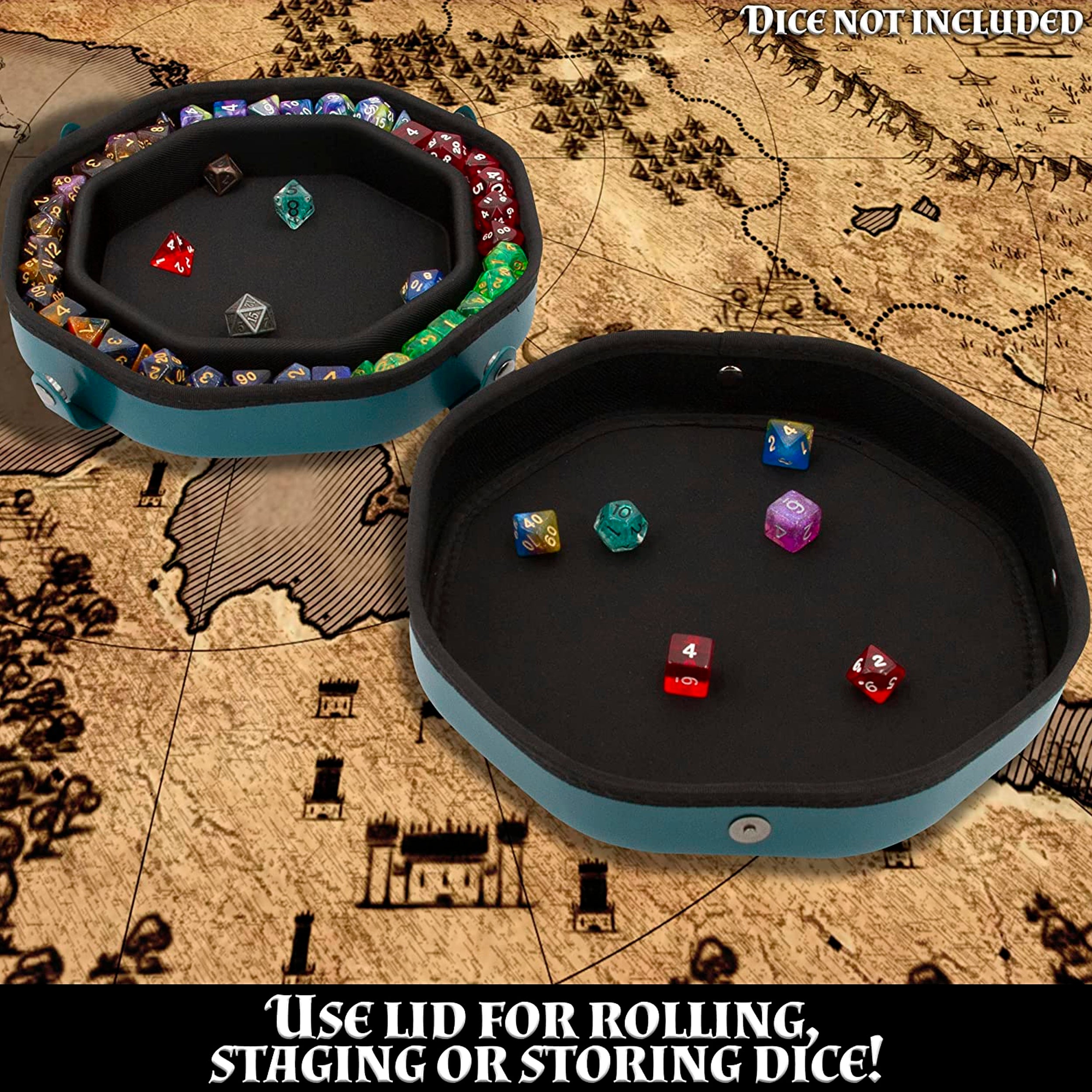 CASEMATIX Dice Tray and Storage Case for 115 RPG Dice - Magnetic Snaps, Embossed Monster Design - Perfect for Dungeons & Dragons, Pathfinder, and Tabletop Gaming Sessions