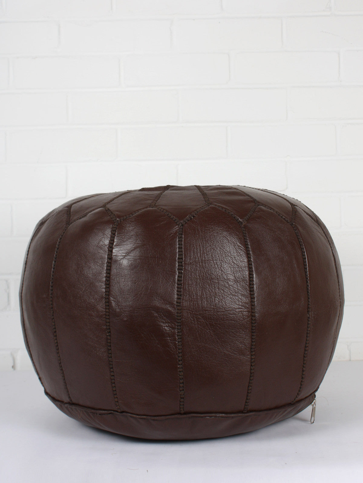 Handmade Moroccan Leather Pouffe in Chocolate Brown - Boho Home Decor for Living Room, Bedroom & Outdoor Use