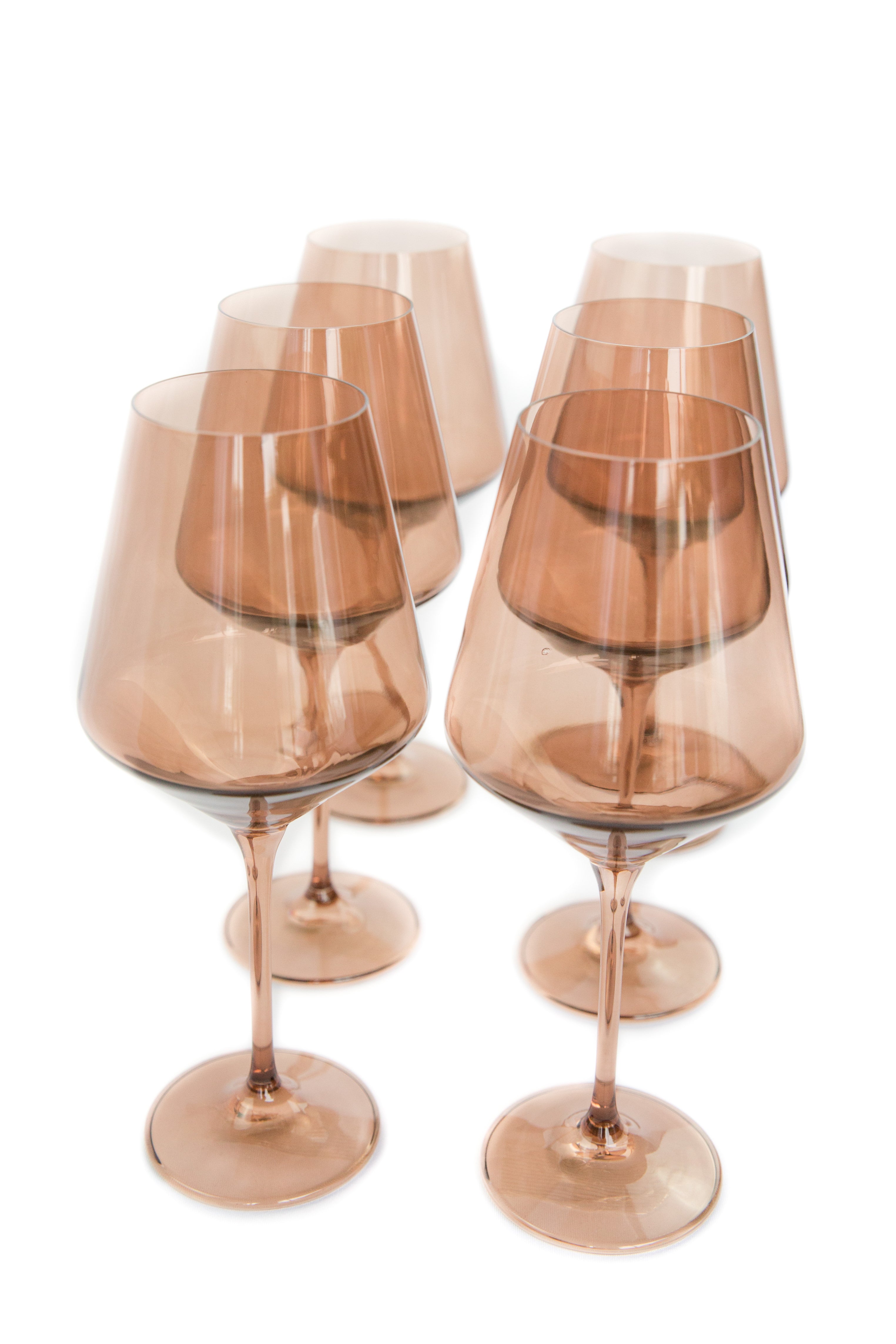 Estelle Colored Wine Glasses Set of 6 - Mocha Mousse (Amber Smoke) for Red Wine, White Wine & Cocktails | Elegant Stemware for Dinner Parties, Weddings & Home Entertaining