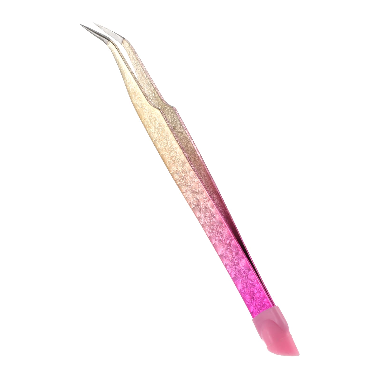 Pink Curved Tip Nail Art Tweezers - Stainless Steel Eyelash Extension & Rhinestone Sticker Tweezers with Silicone Pressing Head for Professional Nail Art, Jewelry Making, and DIY Crafts - Perfect for Salon, Home Use, and Beauty Enthusiasts