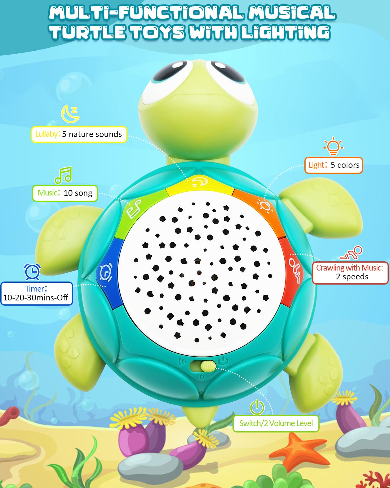 Baby Crawling Toys for 6-18 Months - Musical Light-Up Turtle Toy for Early Learning | Educational Infant Toy for 1-2 Year Old Boys & Girls | Perfect for Tummy Time, First Steps & Sensory Development