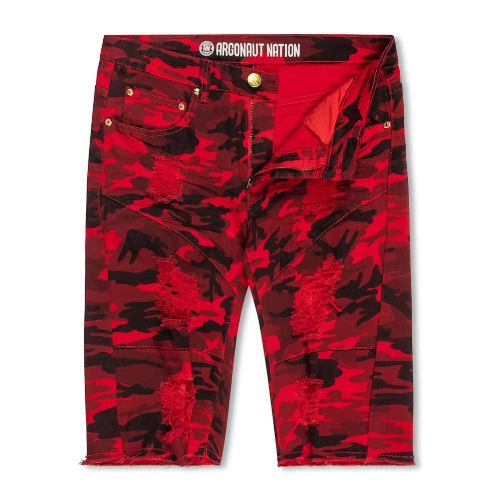 Argonaut Nations Men's RIP Shorts - Red Camo Print Casual Athletic Shorts for Gym, Running & Outdoor Activities