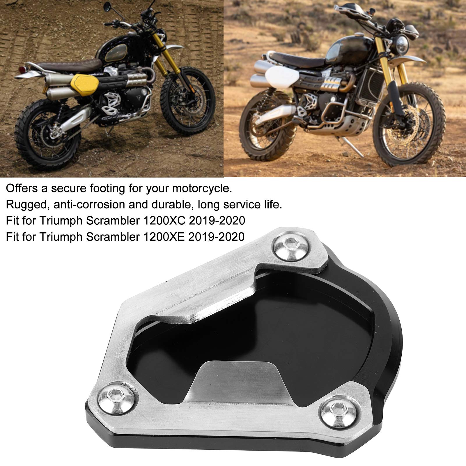 Motorcycle Kickstand Extension Pad - KSP-137-BLK Side Stand Support Plate for Triumph Scrambler 1200XC 1200XE (2019-2020) | Prevent Sinking on Soft Ground & Protect Pavement | Ideal for Parking on Grass, Sand or Gravel Surfaces