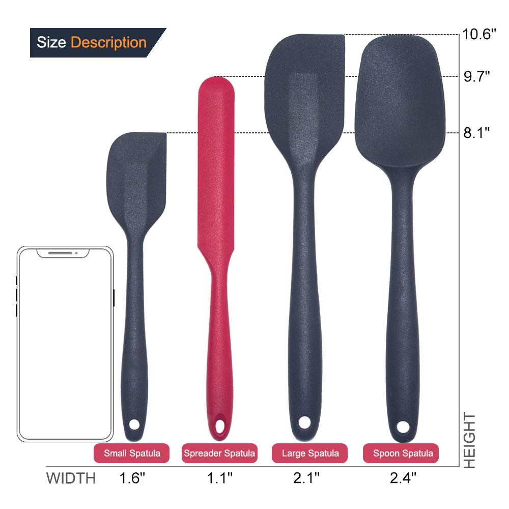 4-Piece Heat-Resistant Silicone Spatula Set for Cooking & Baking | Non-Stick Kitchen Utensils with Ergonomic Handle | Dishwasher Safe Mixing Spoon & Scraper | Perfect for Cake Decorating, Cookie Dough & Pancake Flipping