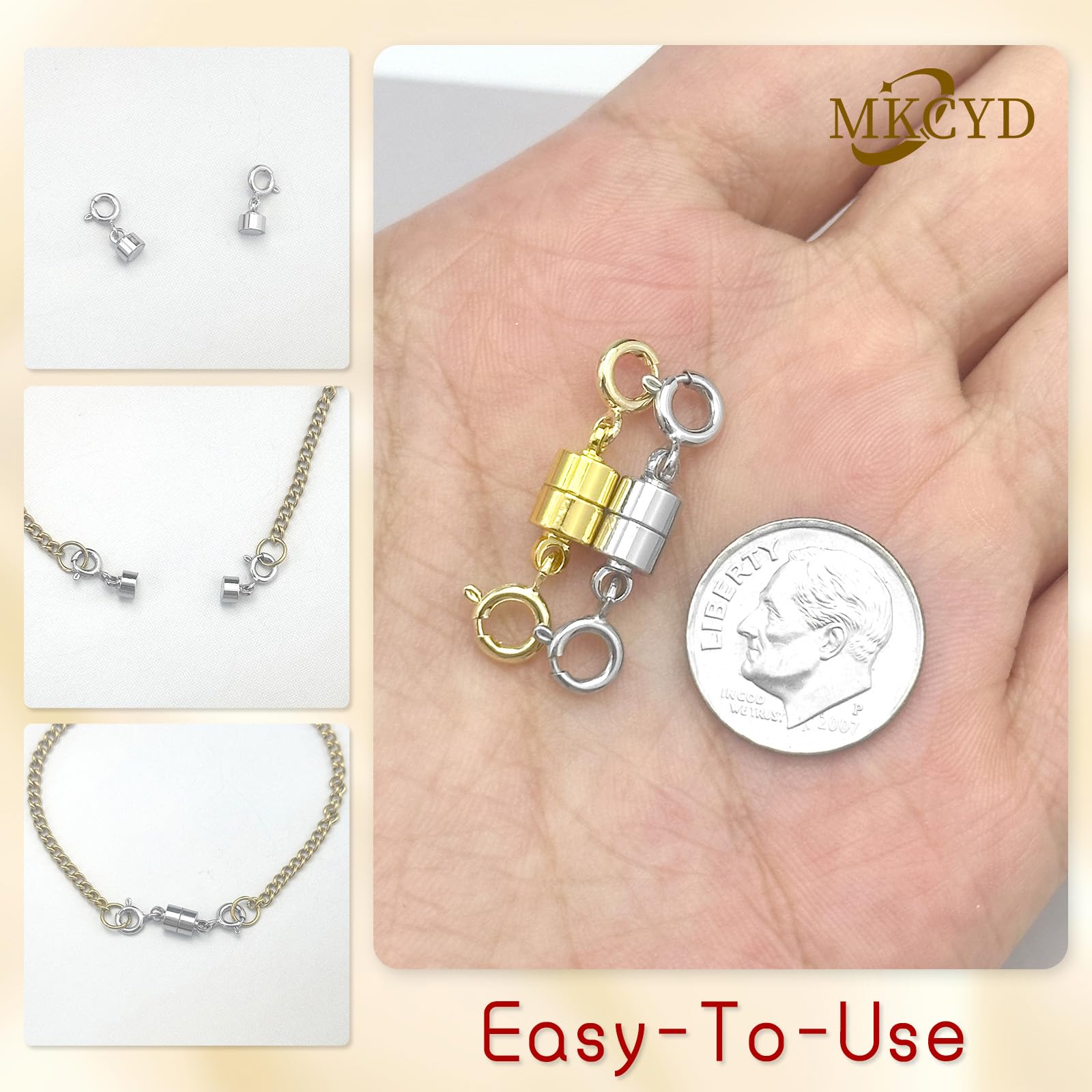 14K Gold & Silver Magnetic Necklace Clasps - Secure Jewelry Closures for Women, Double Magnetic Bracelet Extenders | Perfect for Layering Necklaces, Adjusting Chain Length & Jewelry DIY Projects