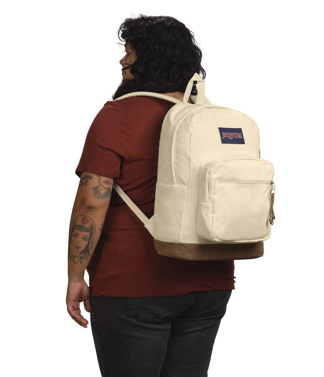 JanSport Right Pack Expressions Backpack - Coconut Corduroy Fabric, Lightweight Laptop School Bag for College Students & Travel, Perfect for Campus, Commuting & Outdoor Adventures
