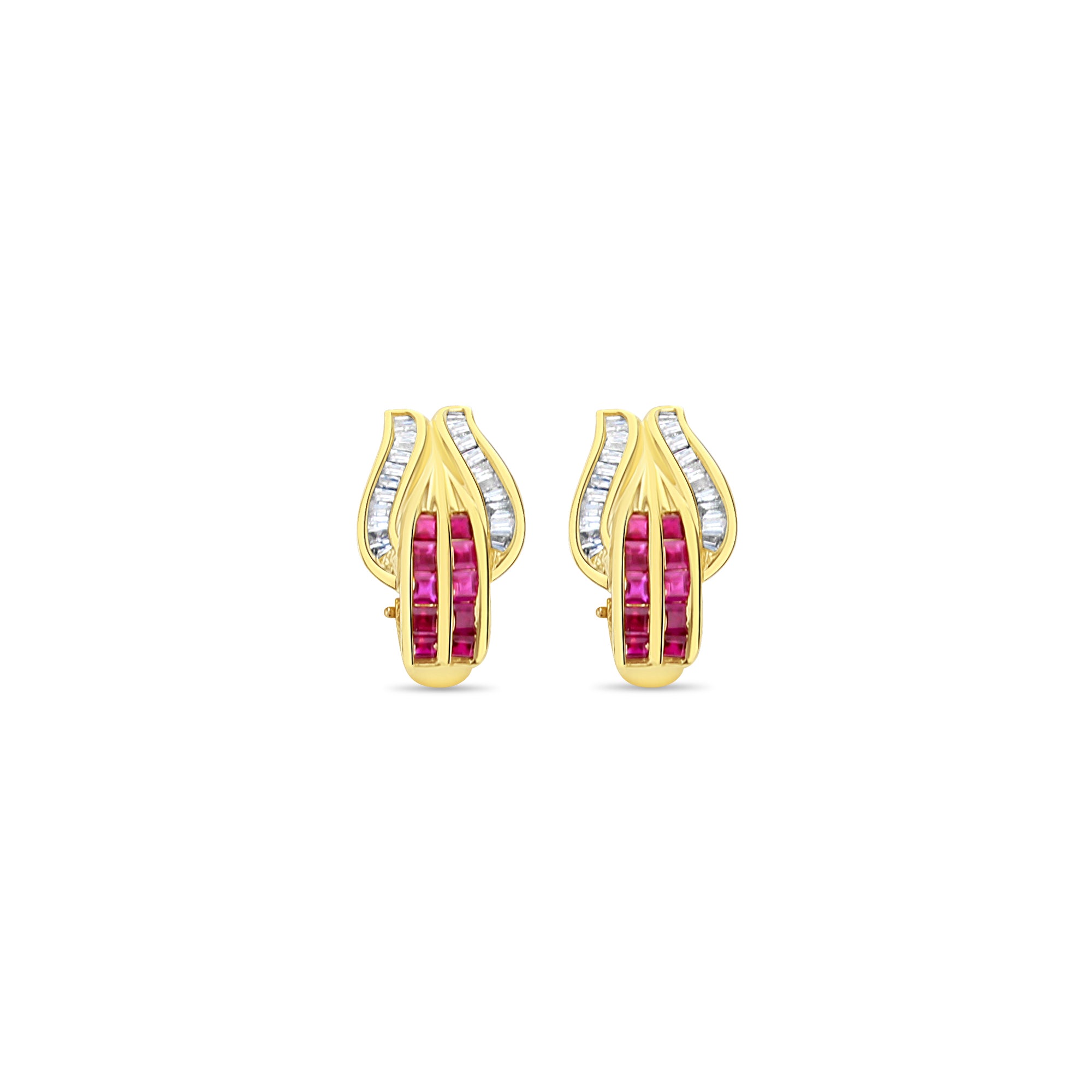 14K Yellow Gold Ruby & Baguette Diamond Earrings for Women - Elegant Dangle Drop Earrings for Wedding, Party & Special Occasions