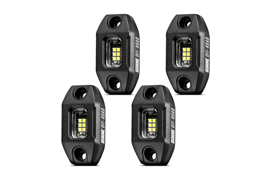 Borne Off Road Rock Light Kit - 4pcs with Long Harness for Jeep, Truck, ATV & UTV - Perfect for Night Off-Roading & Trail Adventures