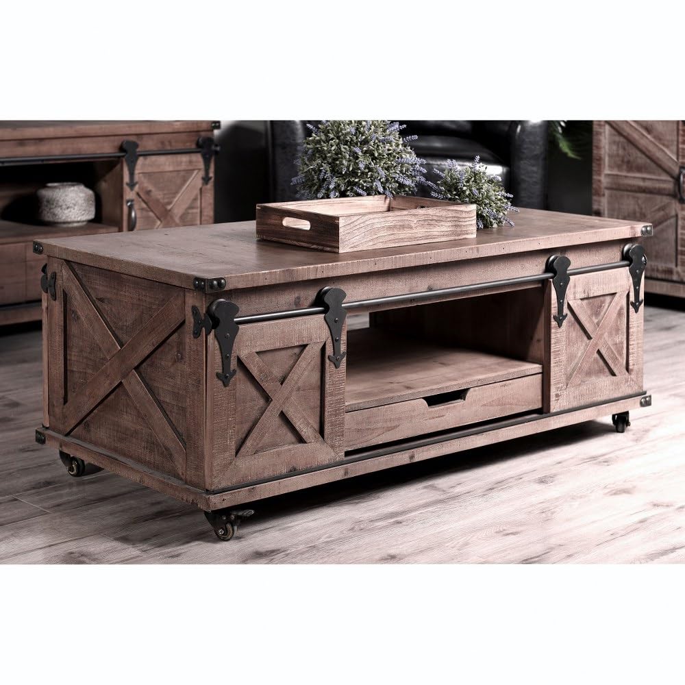24 Inch 4-Door Coffee Table with Drawer - Modern Living Room Furniture for Small Spaces, Home Decor, and Apartment Essentials