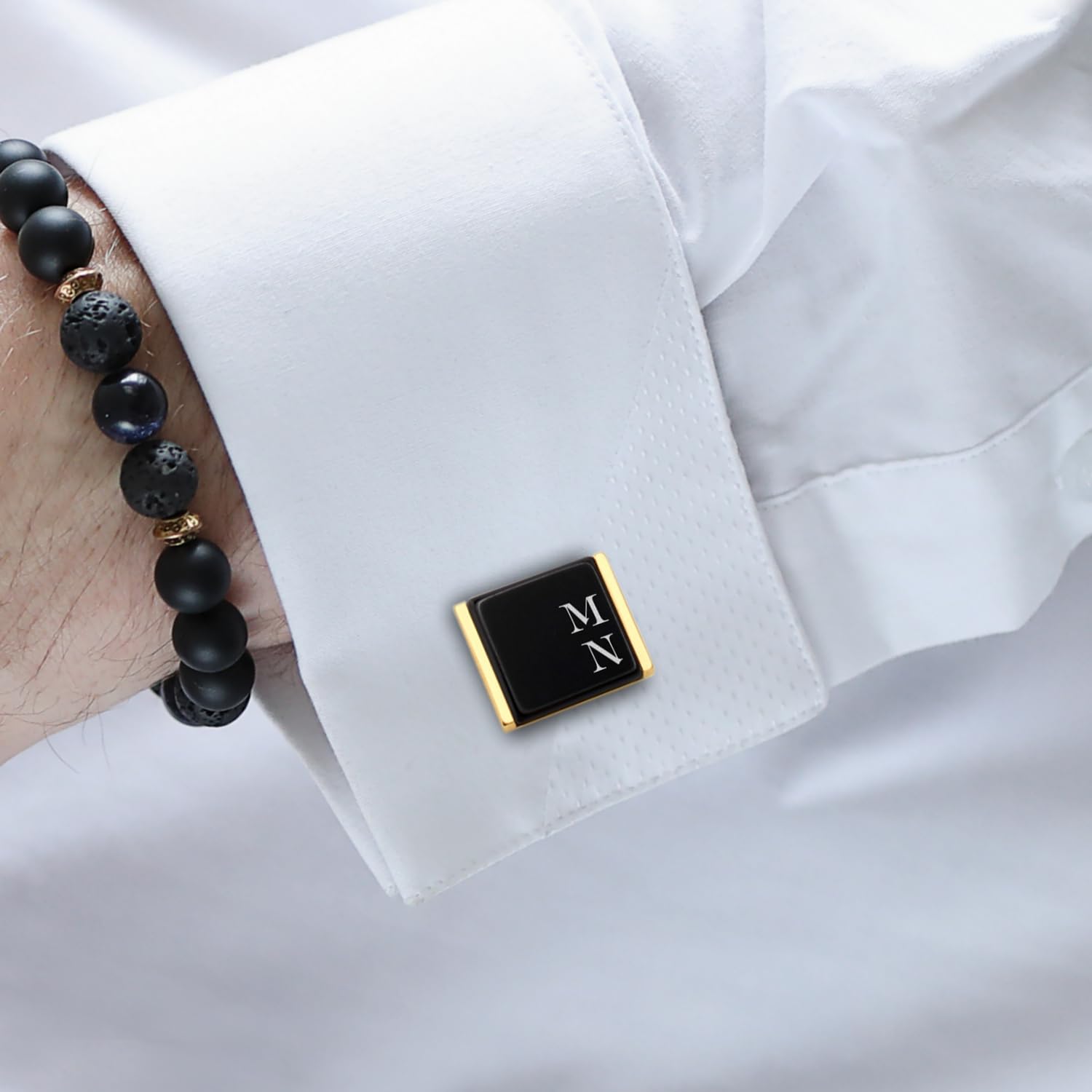 Custom Gold Engraved Initial Cufflinks for Men - Wedding & Anniversary Gifts