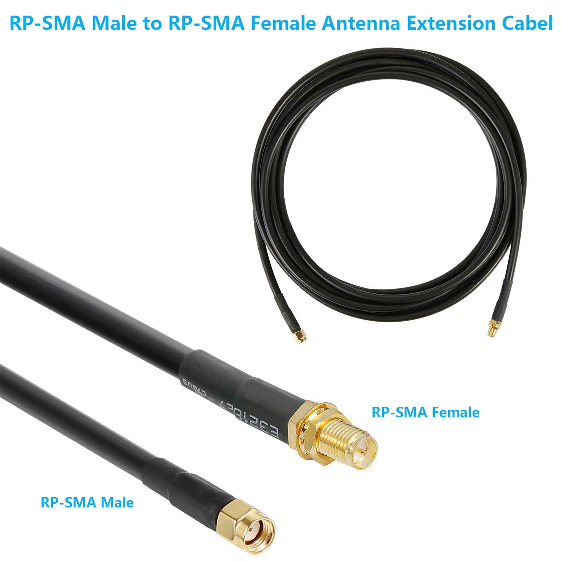 25 ft RP-SMA Male to RP-SMA Female Low-Loss Coaxial Extension Cable - 50 Ohm Pure Copper WiFi Jumper for Router, Wireless Card, IP Camera & Antenna - Perfect for Home/Office Network Setup & Security Systems