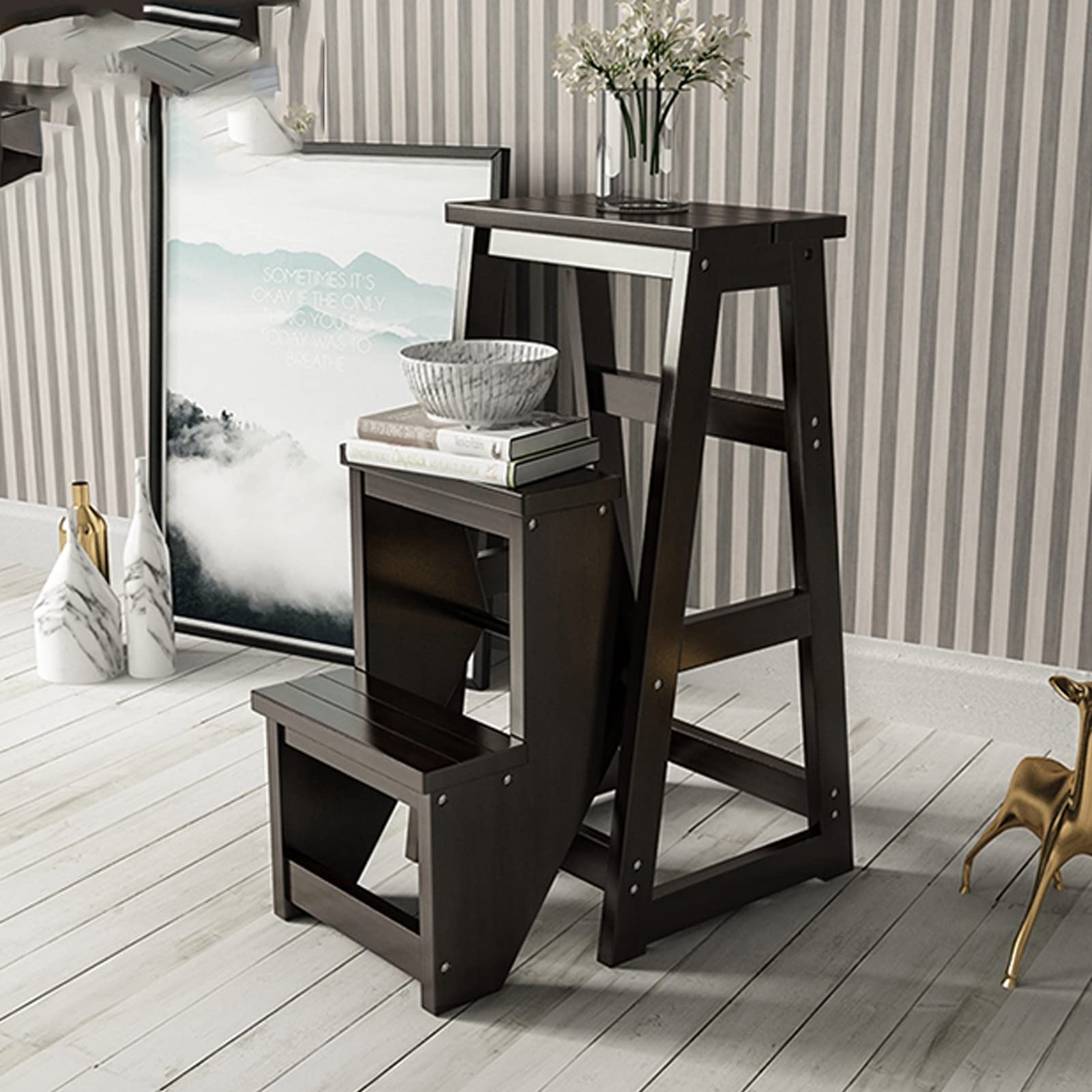 FADUNI Wooden Folding Step Stool for Home, Portable Climbing Stool for Indoor Use, Library Step Stool, Compact Ladder Chair - Perfect for Kitchen, Bathroom, and Bookshelf Access