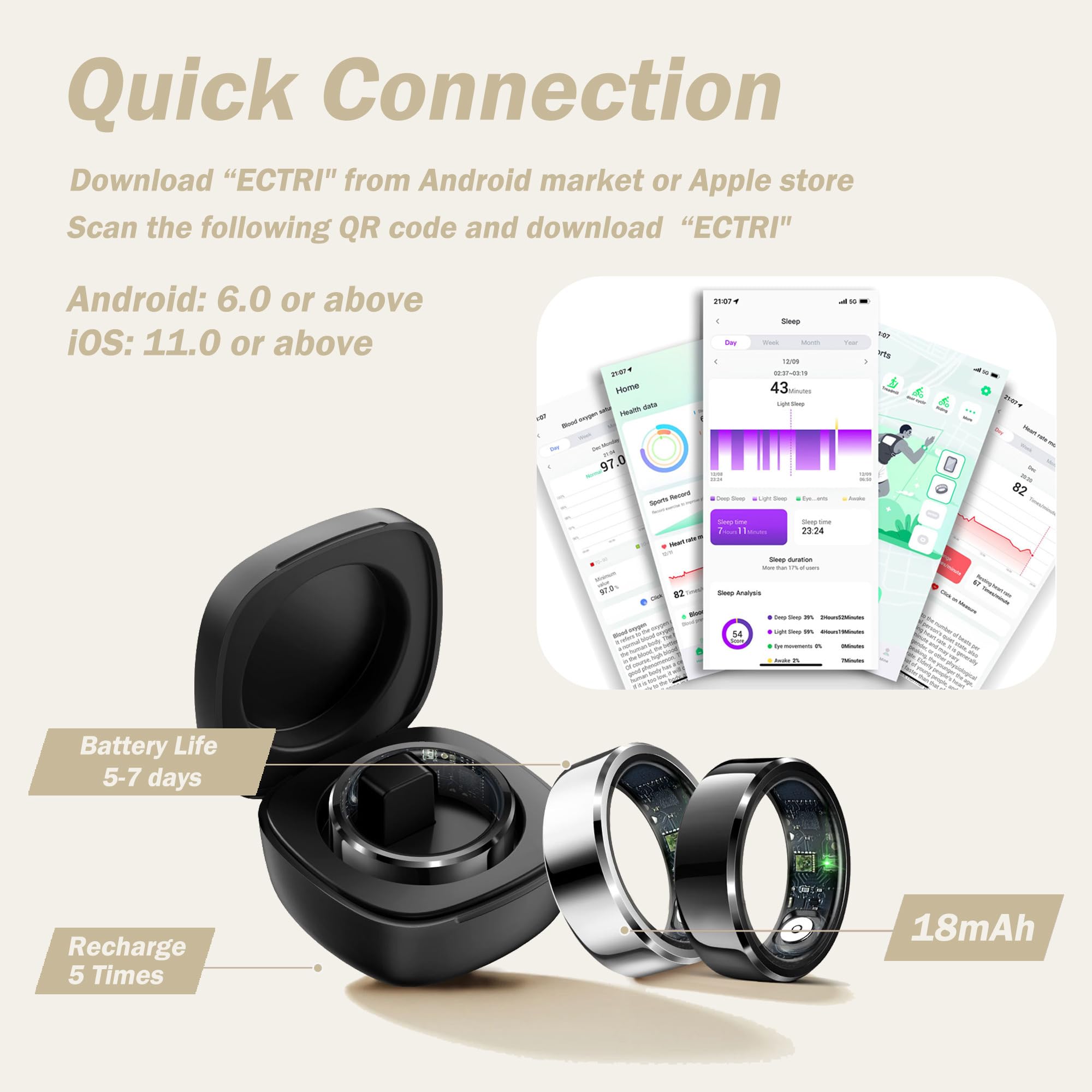 Smart Ring Fitness Tracker - Waterproof Heart Rate Monitor, Calorie & Step Counter, Sleep & Distance Tracker for Men & Women - Long Battery Life, Stylish Design for Workouts, Running & Daily Health Monitoring