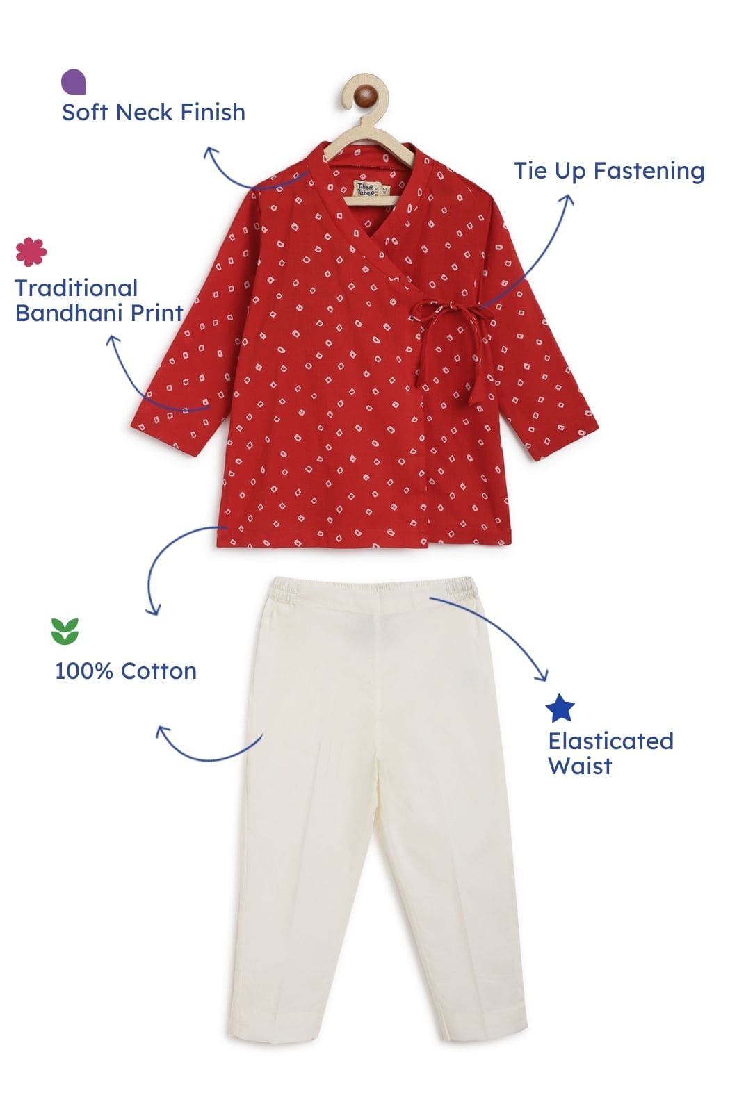 Boys Bandhani Kurta Pyjama Set - Traditional Indian Ethnic Wear for Festivals & Special Occasions | Red Cotton Outfit for Kids Birthday & Cultural Events