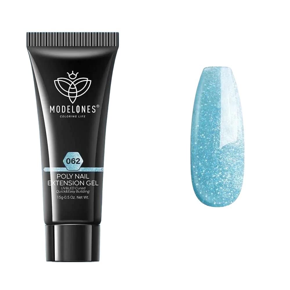 MODELONES 15ml Poly Nail Gel Builder - Professional Nail Extension & Thickening Gel for Acrylic Nails (Sky Blue 062) - Perfect for Salon, Home Manicures & Nail Art Designs