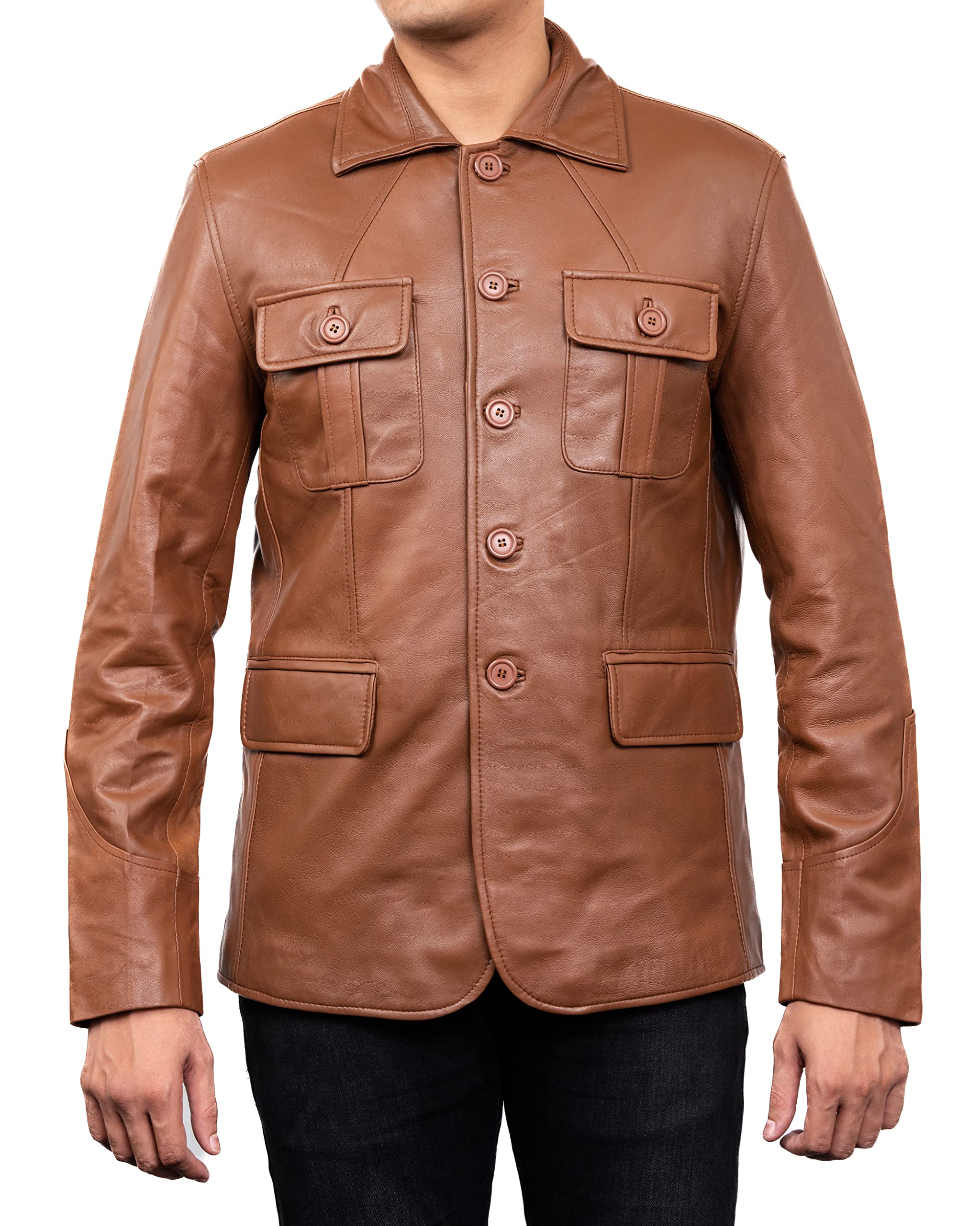 Jild Men's Lambskin Leather Jacket - Classic Notched Collar Casual Coat | James Bond Style Leather Blazer for Men | Perfect for Date Nights, Business Casual & Motorcycle Riding