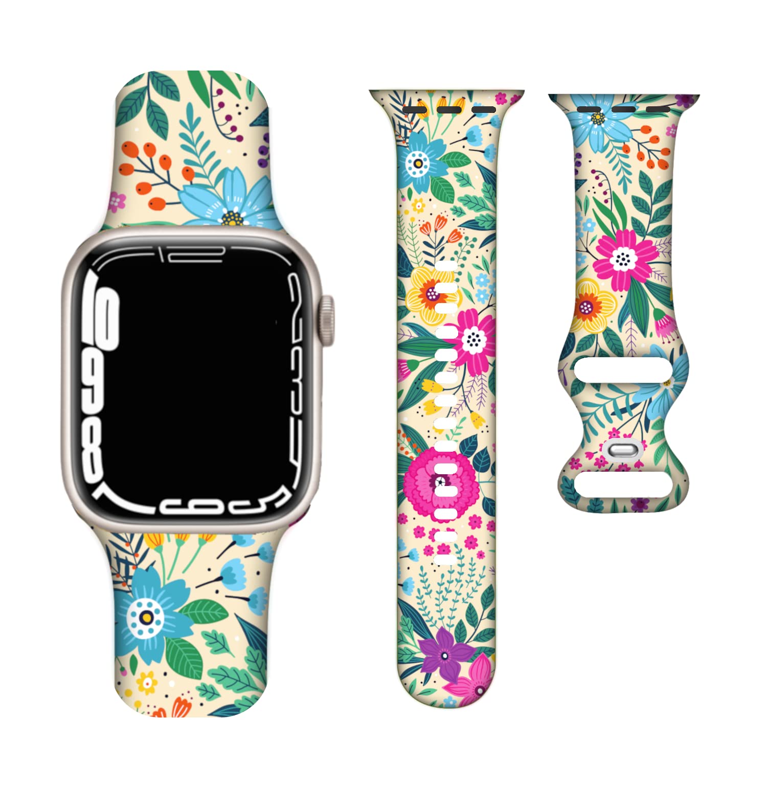 Christmas Holiday Sport Bands for Apple Watch 38mm 40mm 41mm - Fade-Resistant Silicone Floral Design for Women & Men - Compatible with All iWatch Series - Perfect for Workouts, Running & Holiday Gifts