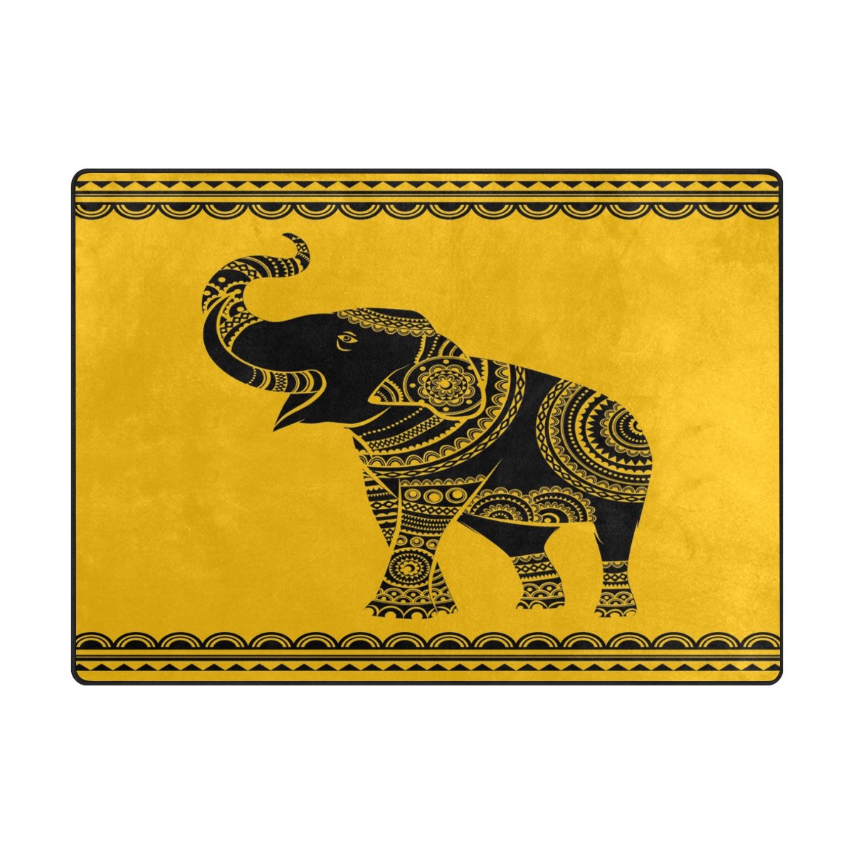 ALAZA Mandala Elephant Tribal Area Rug - 7' x 5' Bohemian Floor Carpet for Living Room, Bedroom, Dorm | Non-Slip Soft Home Decor for Yoga, Meditation & Boho Style Spaces