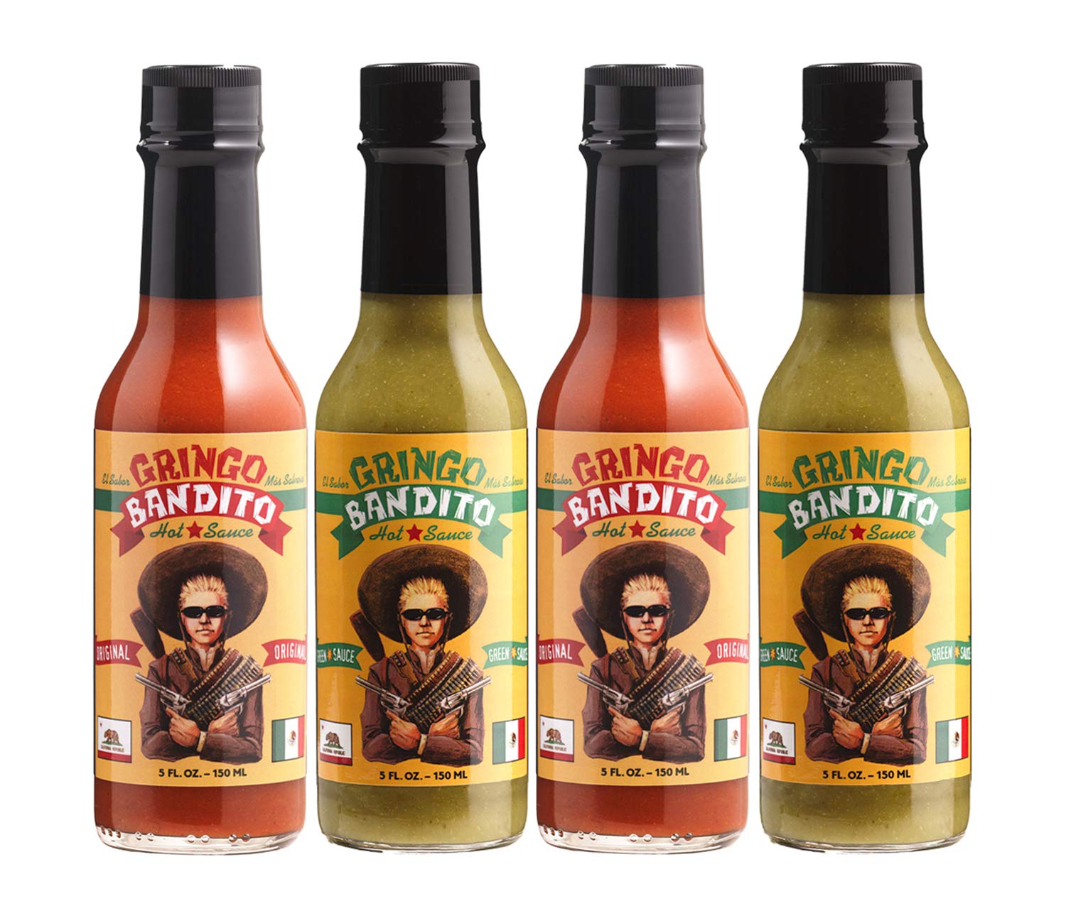 Gringo Bandito Hot Sauce Variety Pack - 4 Bottles (5 oz Each) | Spicy Mexican Hot Sauce for Tacos, Wings, Burgers & More | Perfect for BBQ, Parties & Gifting