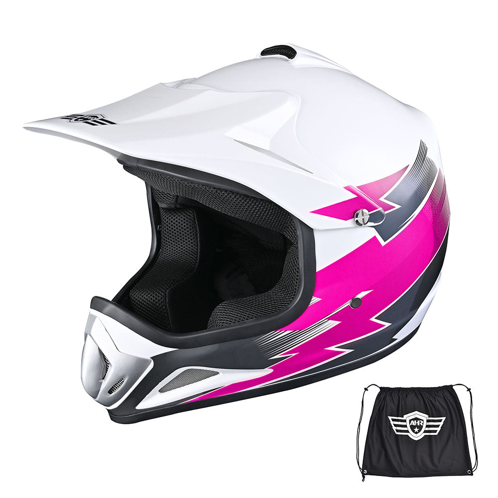 TheLAShop H VEN12 Youth Dirt Bike Helmet - DOT Approved, Lightweight & Ventilated - Perfect for Kids Motocross, ATV Riding & Off-Road Adventures (Pink)