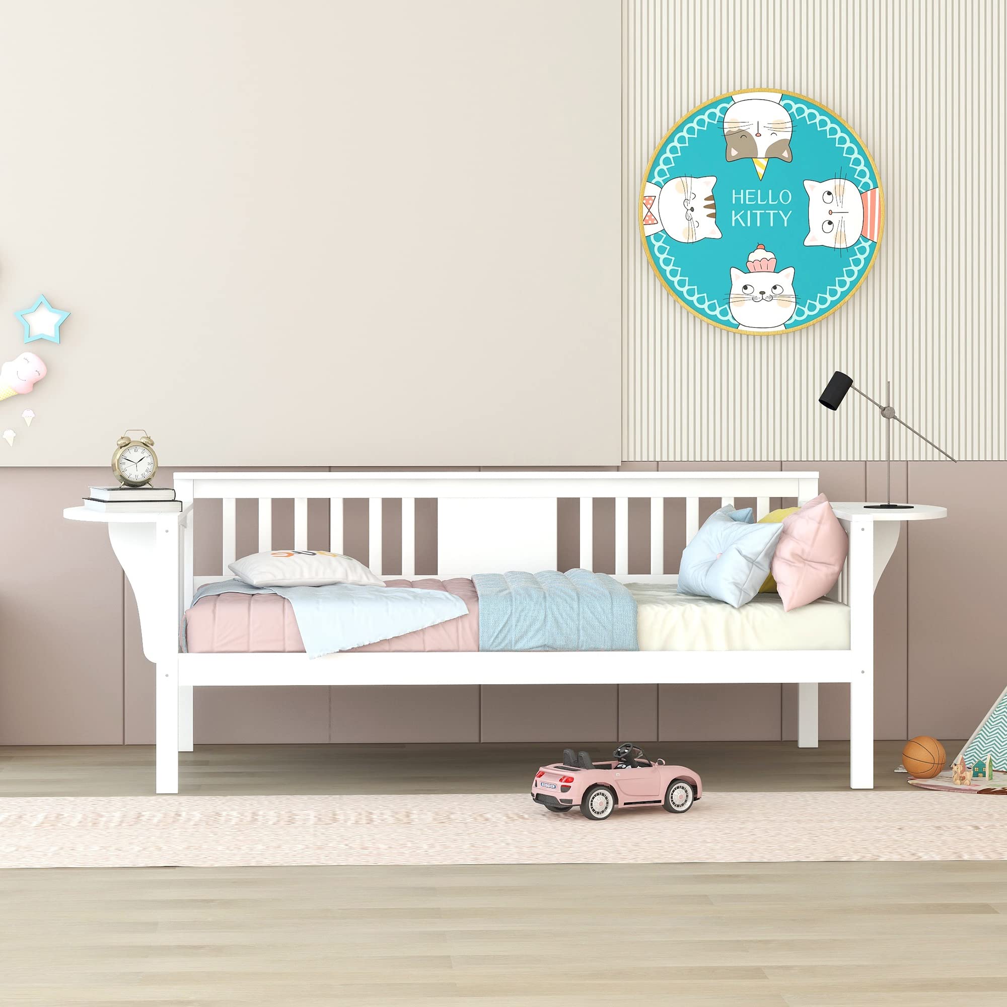 Twin Size Wooden Daybed Frame for Kids and Adults - Convertible Sofa Bed for Bedroom & Living Room - White - Perfect for Guest Rooms, Small Spaces & Multi-Functional Furniture Needs