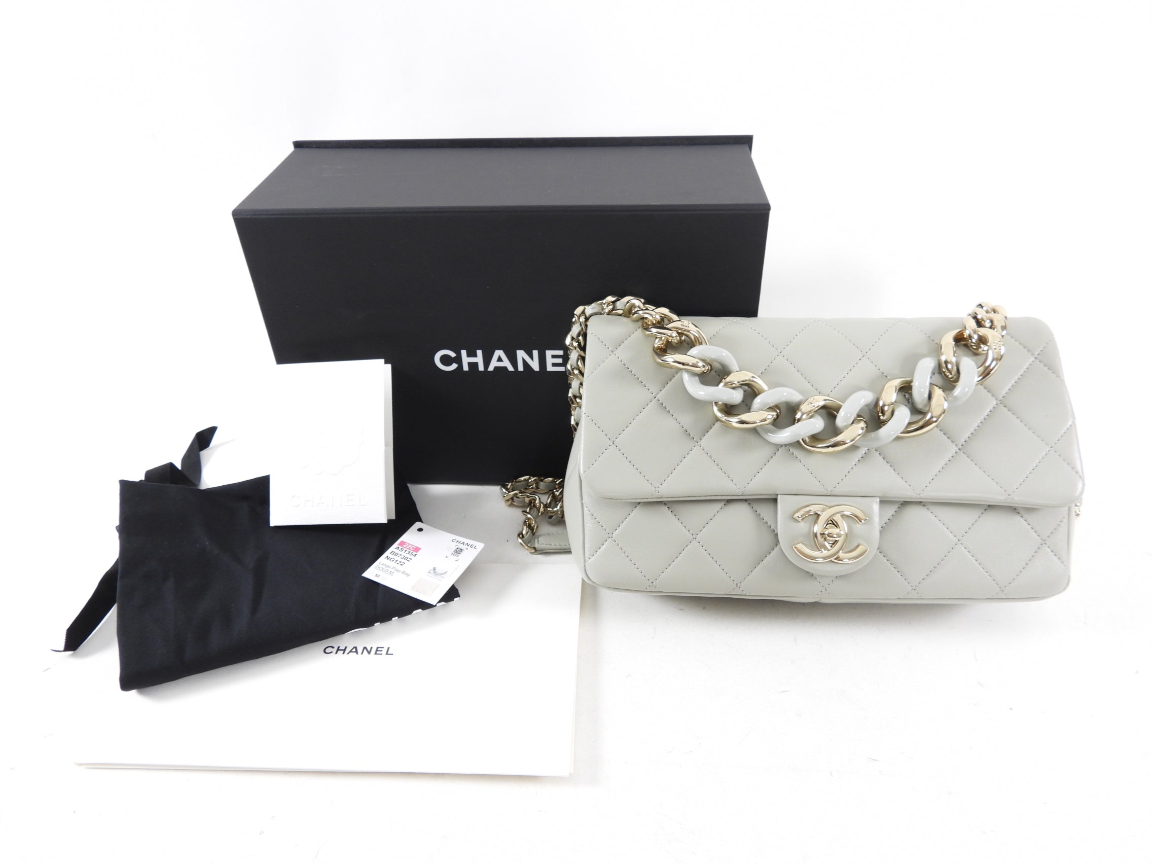Chanel 22C Grey Leather Large Resin Bi-Color Chain Flap Bag - Luxury Designer Handbag for Women, Perfect for Parties, Work & Everyday Use