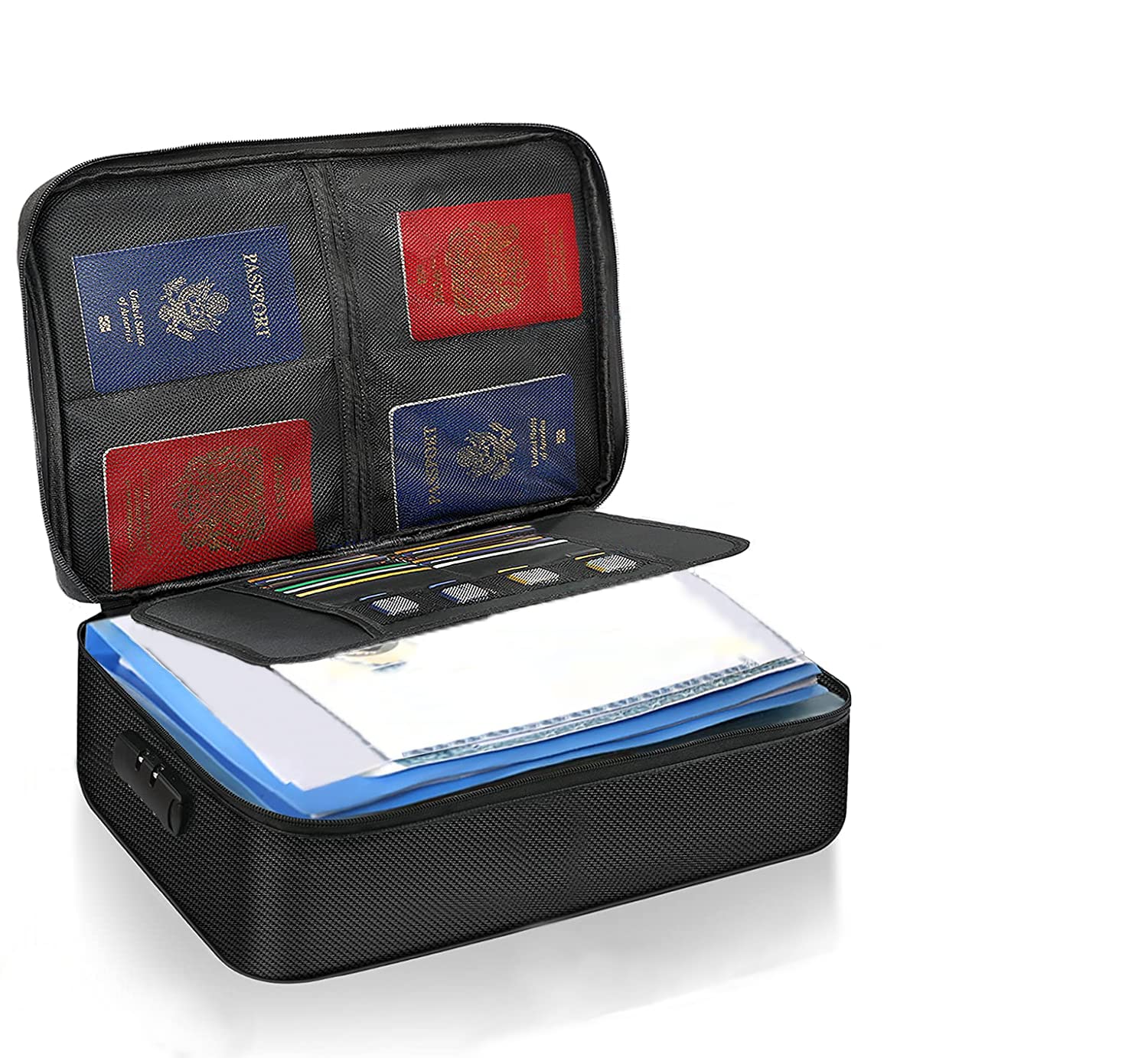 Waterproof Large Portable Document Safe Storage Case - Double Layer Organizer for Office, School, Camping & Travel - Perfect for Electronics, Cables & Important Files
