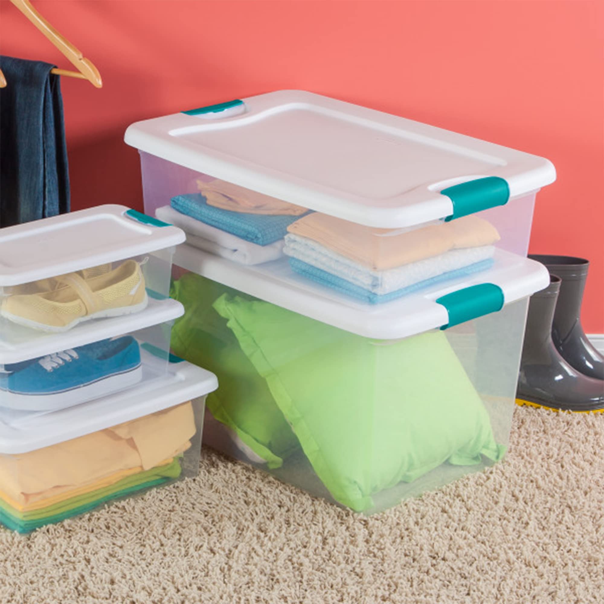 Sterilite 32 Quart Clear Stackable Storage Containers with Secure White Latching Lids - 7-Pack Organizer Set for Home, Office & Closet Organization | Perfect for Seasonal Storage, Toy Organization & Pantry Supplies