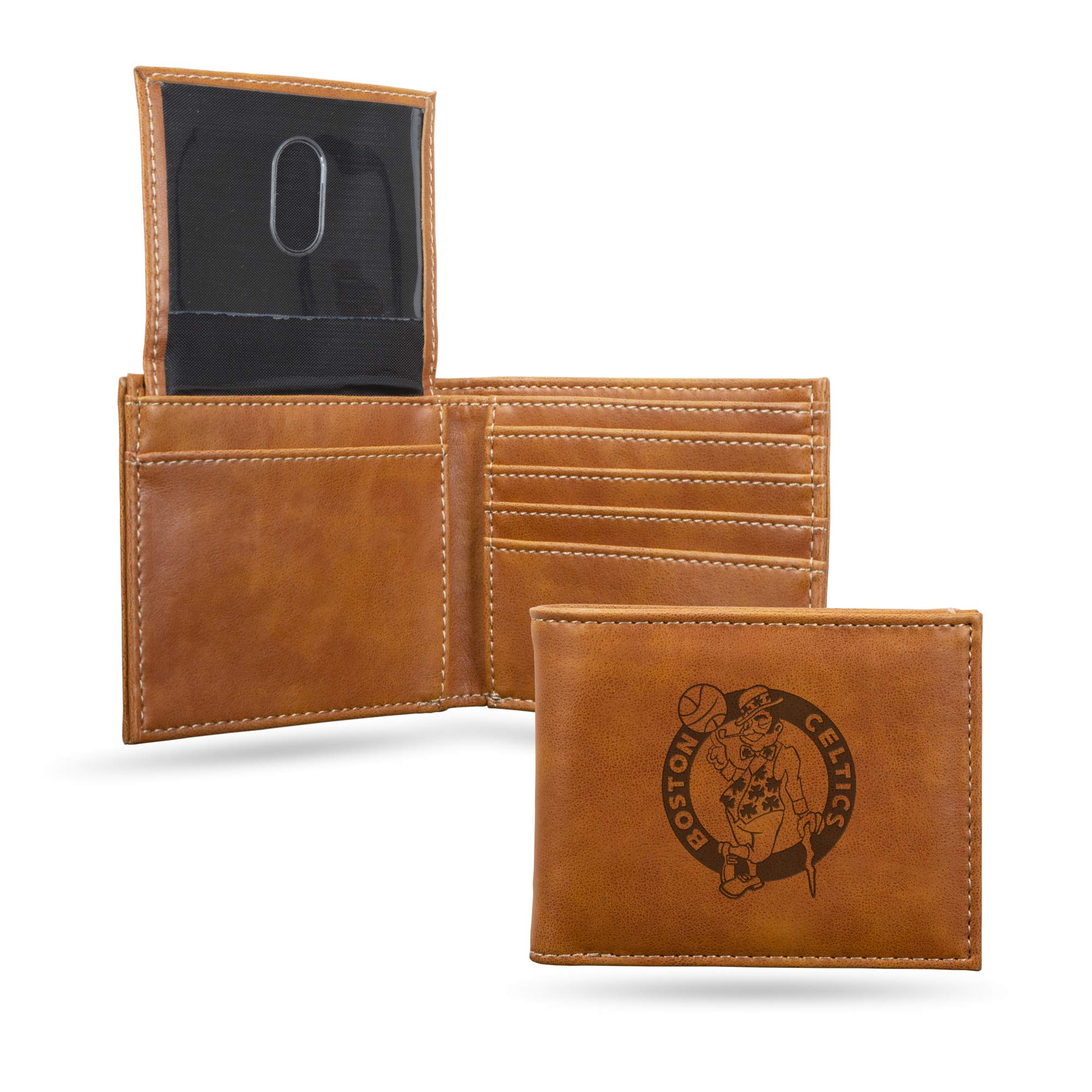 NBA Laser Engraved Slim Billfold Wallet - Genuine Leather Money Clip Wallet for Men - Perfect Gift for Basketball Fans (Office, Travel, Everyday Carry)