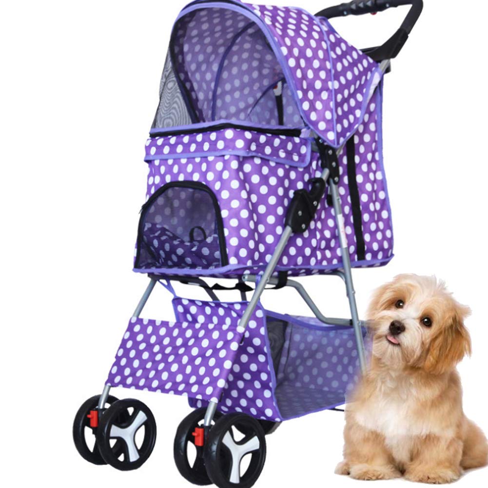 4 Wheel Pet Stroller for Small & Medium Dogs & Cats - Foldable Travel Carrier with Storage Basket, Holds Up to 35 lbs (Multiple Colors) - Perfect for Vet Visits, Park Walks & Outdoor Adventures